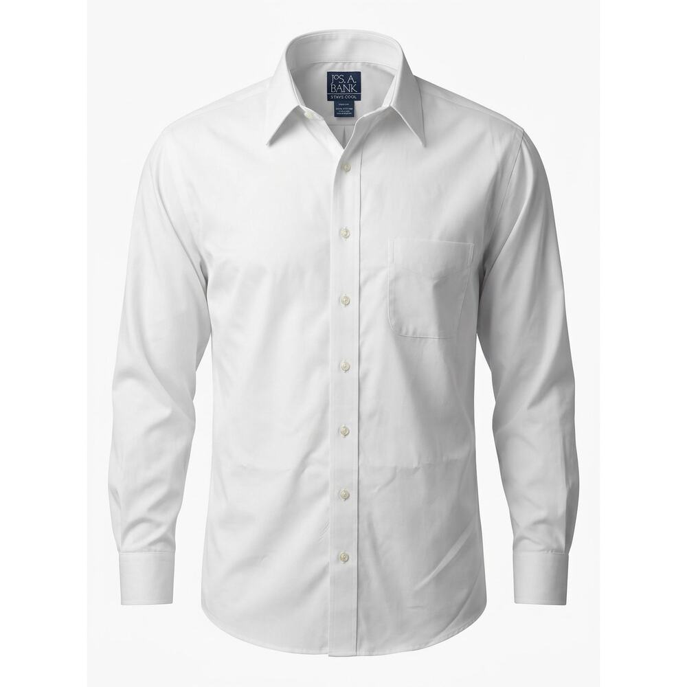 Jos A Bank Stays Cool Dress Shirt Mens 16.5 35 White Cotton LS